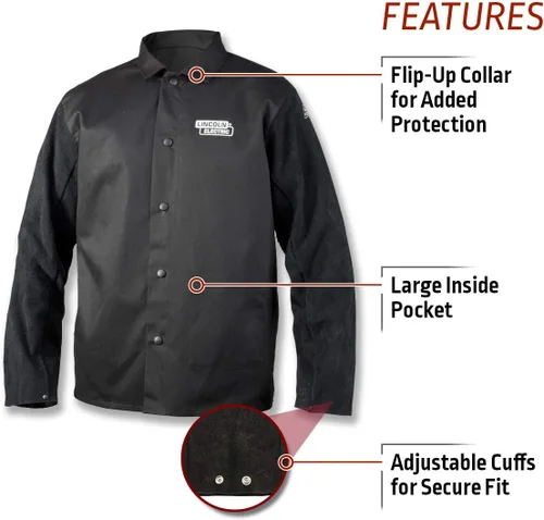 Miniatura 4 de Lincoln Electric chaqueta de soldadura unisex para adultos, tradicional de mangas de cuero divididas, color negro, talla mediana US