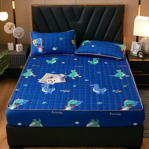 Miniatura 21 de FCLDESHOP Funda de cama, sábanas bajeras gruesas y acolchadas de color sólido, para habitación de los niños, con estampado de animé, geometría, 59.1