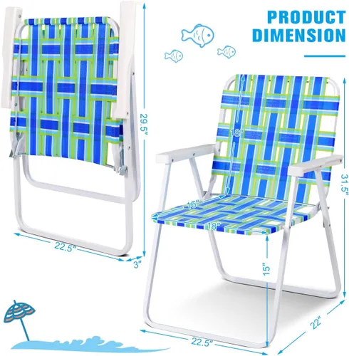 Miniatura 3 de COSTWAY 6pcs silla de playa plegable camping césped cincha silla ligera 1 posición (azul)