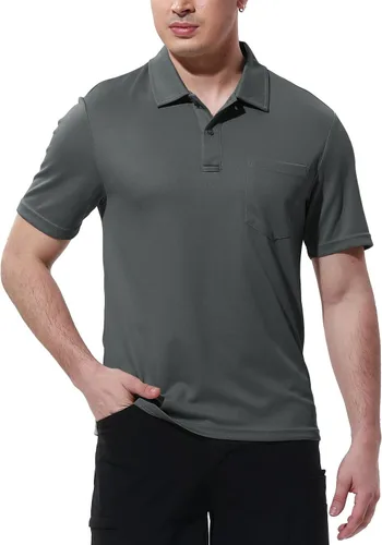 Miniatura 3 de BGOWATU Camisas polo de manga corta con cuello para hombre, camisas de golf de secado rápido con bolsillo