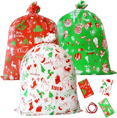 Miniatura 8 de ZMCINER 38 PCS bolsas de regalo de Navidad con cordón de varios tamaños, bolsas de Navidad con cordón para regalos de Navidad, regalos
