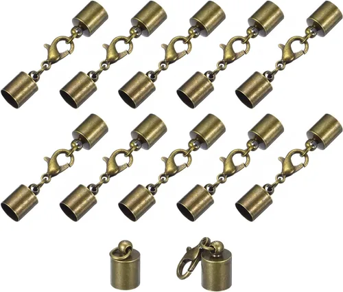 Miniatura 19 de uxcell Juego de 10 tapas de cuero de 0.315 in con cierres de pinza de langosta, terminadores de barril para hacer pulseras de cuero, tono bronce