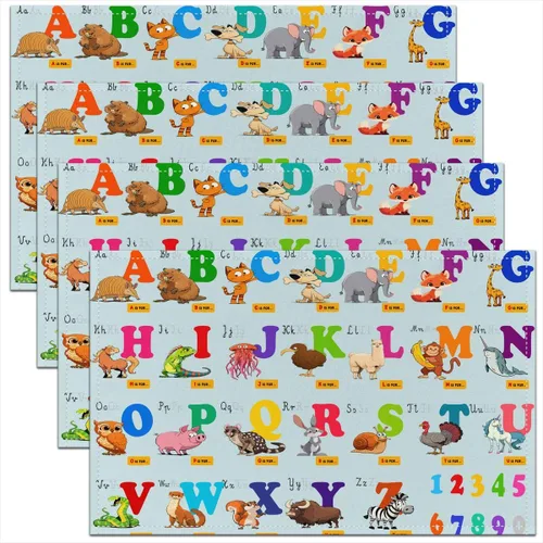 Miniatura 6 de Juego de 4 manteles individuales de aprendizaje educativo para niños, de 12 x 18 pulgadas, con números del alfabeto ABC, juego de 4 manteles