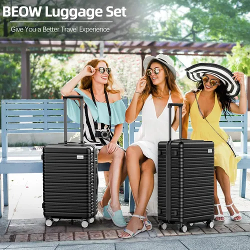 Miniatura 2 de BEOW Juego de equipaje expandible de 3 piezas de carcasa rígida ligera PCABS maleta giratoria ruedas TSA Lock Negro