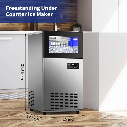 Miniatura 6 de Máquina de hielo comercial de 130 libras/24 horas, máquina de hielo mejorada de 15 pulgadas de ancho debajo del mostrador con capacidad de hielo
