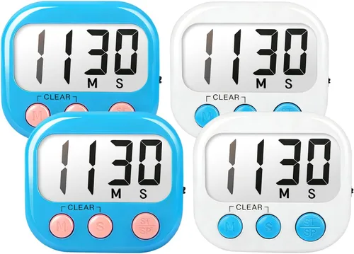 Temporizadores de aula para profesores y niños, temporizador digital magnético grande, suministros para profesores, paquete de 4, azul y blanco Azul