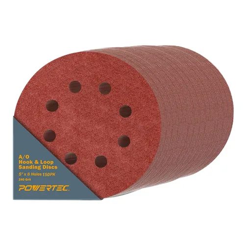 Miniatura 10 de POWERTEC Paquete de 50, 120 granos, discos de lijado de 5 pulgadas, con gancho y bucle, discos de papel de lija de óxido de aluminio de 5 pulgadas