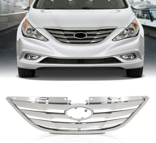 Miniatura 9 de GRAND ORANGE Conjunto de parrilla delantera compatible con Hyundai Sonata 2011 2012 2013 cromo ABS plástico parrilla HY1200154 863503S100