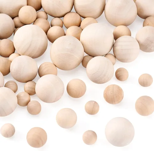 Miniatura 7 de Craftdady 90 bolas de madera redondas naturales sin terminar, bolas de madera dura sin terminar, esferas de madera decorativas, sin agujero