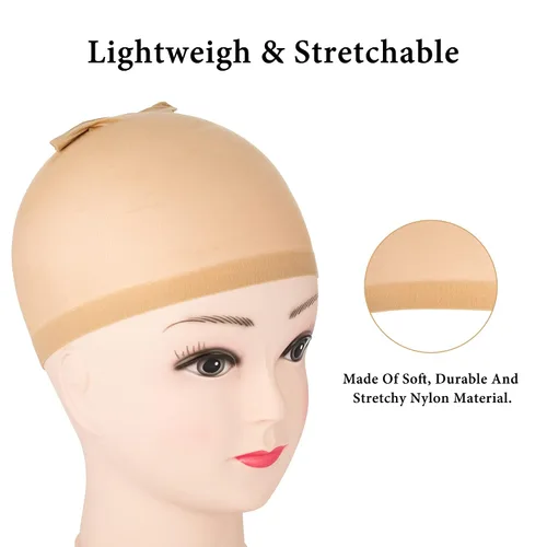 Miniatura 2 de 12 gorras de peluca de nailon elástico marrón para mujeres adolescentes, malla de cabello de extremo cerrado, gorras de tejido para Halloween