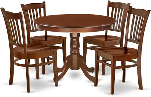 Miniatura 15 de HomeStock Juego de mesa de cocina de 5 piezas para 4 personas, incluye una mesa de comedor rectangular con hojas y 4 sillas Parson de tela de lino