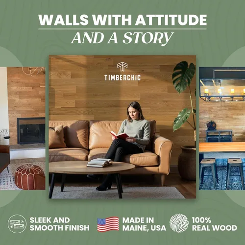 Miniatura 2 de TIMBERCHiC Tablones de Pared 100% Madera - Fabricados en Estados Unidos - Paneles de Pared Despegar y Pegar para Decoración Interior - Acabado Liso