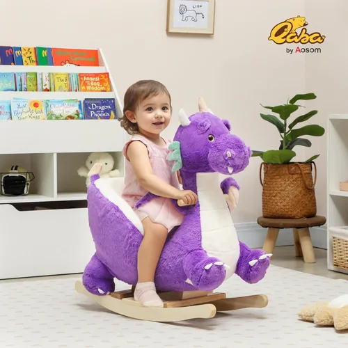 Miniatura 2 de Qaba Caballo mecedor para bebé, juguete de dragón para montar para niños con rugido de dragón realista y cinturón de seguridad, balancín de animales