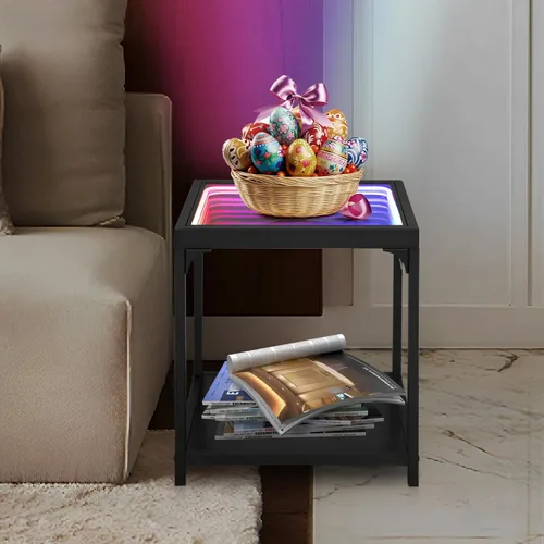Miniatura 2 de FUSLITE Mesa de luz de espejo infinito, mesas de centro para sala de estar, con espejo de ilusión infinita 3D, mesa auxiliar RGB, con luz de túnel