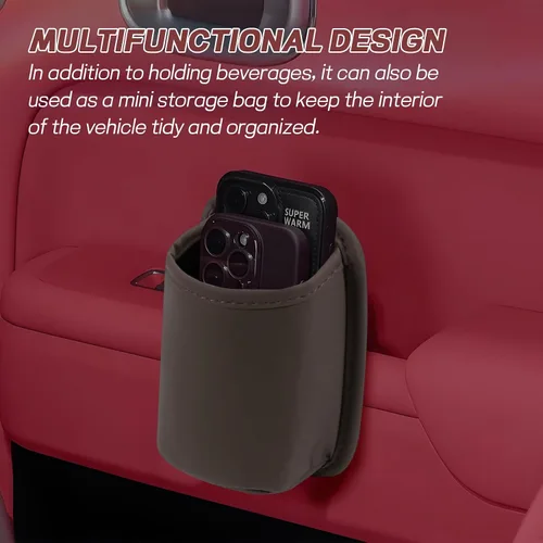 Miniatura 6 de Wuyaoyao Portavasos grande para puerta de automóvil, portavasos de cuero con clip para puerta de auto y bolsillo del asiento trasero, soportes