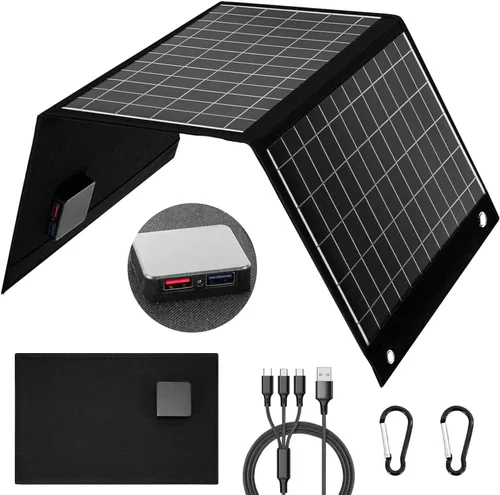【Dongindar】 Cargador de panel solar plegable de 30 W, 25 % de alta eficiencia tipo N, carga rápida USB A QC3.0 doble, cargador solar portátil