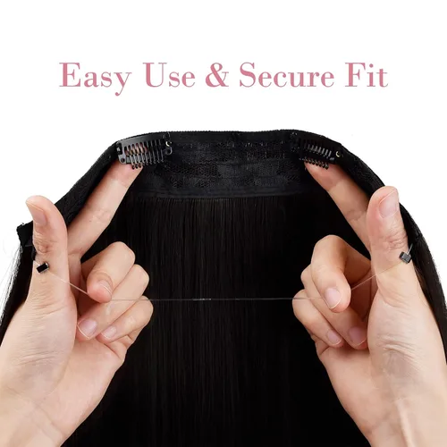 Miniatura 3 de REECHO - Extensiones de cabello con alambre invisible y con cintillo transparente, tamaño ajustable, clips seguros extraíbles, cabello lacio, diseño