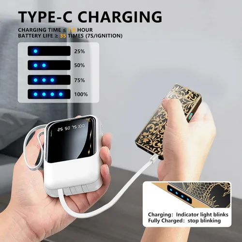 Miniatura 2 de Encendedor de arco resistente al viento, recargable por USB, plasma, sin llama con indicador de batería, ideal para velas, barbacoas y fuegos Flor