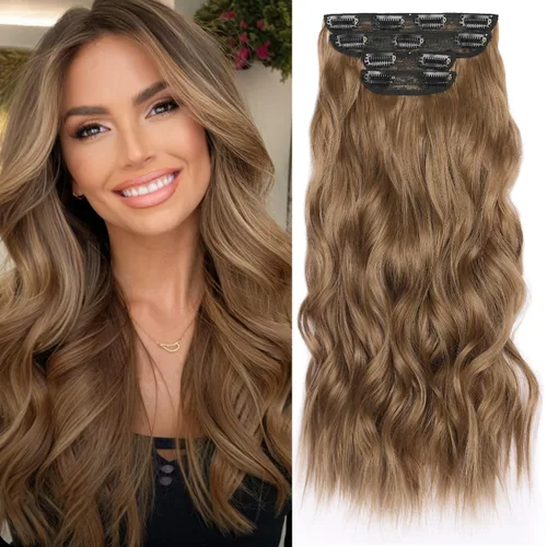Miniatura 16 de Extensiones de cabello rubio con clip, de 22 pulgadas, extensiones de cabello largo y rizado con clip, 4 unidades, extensiones de cabello sintético