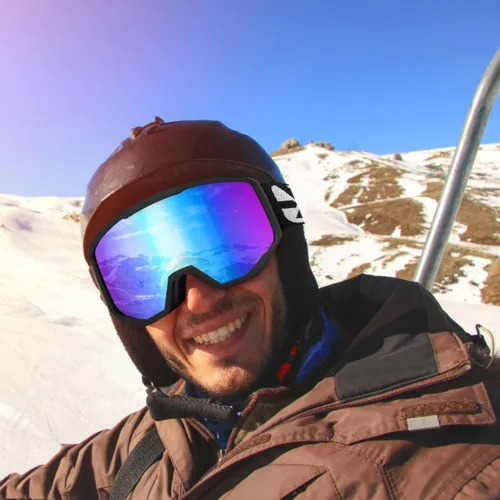 Miniatura 8 de EXP VISION Gafas de esquí/snowboard para hombres y mujeres, gafas de nieve OTG antiniebla con protección UV Marco negro azul