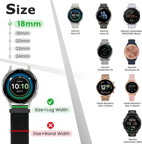 Miniatura 2 de Correas deportivas de nailon de 0.709 in de liberación rápida compatibles con Garmin Venu 4 1.614 in/3S 1.614 in/Venu 2S/Vivoactive 4S/Vivomove