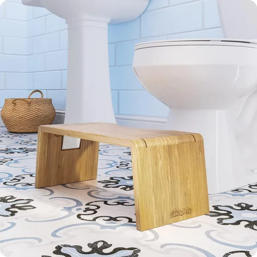 Miniatura 7 de Taburete de inodoro plegable Squatty Potty Oslo de bambú – 7 pulgadas, taburete de baño plegable para niños y adultos – Marrón, portátil y que