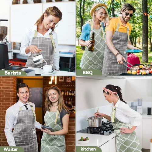 Miniatura 7 de NLUS - 2 paquetes de delantales de cocina, delantal con babero ajustable e impermeable para chef con 2 bolsillos para hombres y mujeres