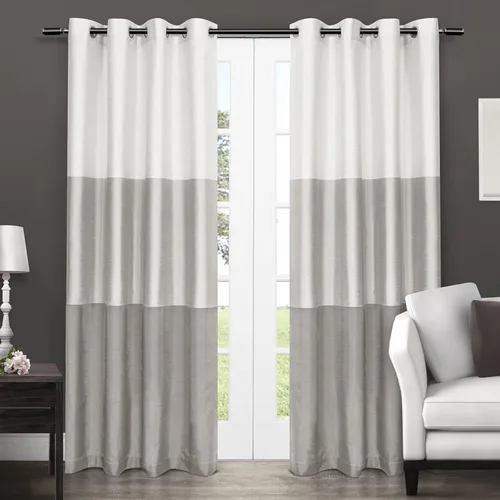 Miniatura 10 de Par de paneles de cortinas Exclusive Home Chateau a rayas de seda sintética con ojales en la parte superior, 54 x 84 pulgadas, Azul Verde Verde
