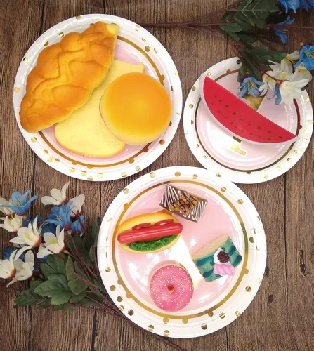 Miniatura 8 de MaitianGuyou Kit de 100 piezas de suministros para primera fiesta, juego de platos para fiesta de cumpleaños, platos de papel de 9 y 7 pulgadas
