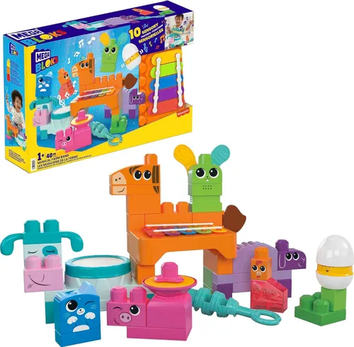 Mega Bloks Fisher-Price - Juego de bloques de construcción para niños, banda musical de granja con 40 piezas y 6 hojas de música, a partir de 1 año