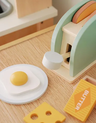Miniatura 4 de Tostadora de madera para niños, juguete para hacer pan, accesorios de cocina Montessori para niñas y niños pequeños (fabricante de pan)