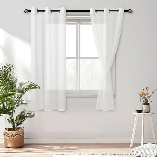 Miniatura 42 de DWCN Cortinas traslúcidas color verde frijol para sala de estar y dormitorio - Cortinas voile con aspecto de lino sintético con ojales en la parte