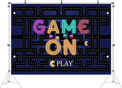 Miniatura 2 de Fondo de juego en laberinto de 7 x 5 pies, decoraciones de fiesta de videojuegos y suministros de fiesta de juegos, luces coloridas, fondo