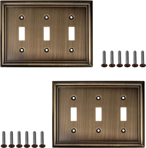 Miniatura 8 de Placas decorativas de latón antiguo biselado Tapas de enchufes eléctricos y interruptores Estilo: 1 banda en blanco (paquete de 4)
