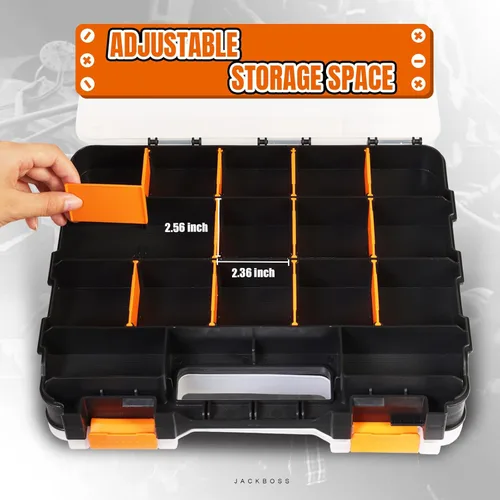 Miniatura 3 de Caja de herramientas con tapa transparente, caja organizadora de 34 compartimentos de doble cara con divisores extraíbles para herrajes, tornillos