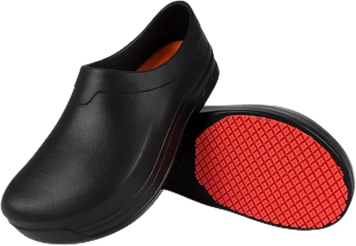 Miniatura 8 de LIPROFE Zuecos de trabajo antideslizantes negros para hombre, zapatos profesionales de chef, enfermera y jardinero, impermeables, resistentes al