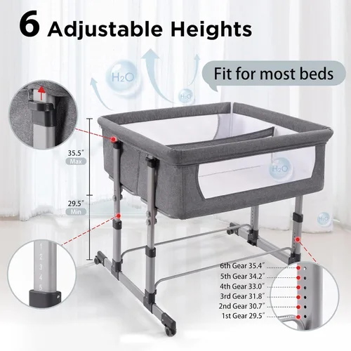 Miniatura 5 de Ihoming Moisés de noche individual para bebé, color gris, cuna, se fija a la cama, moisés doble para gemelos, bebés, recién nacidos, solución