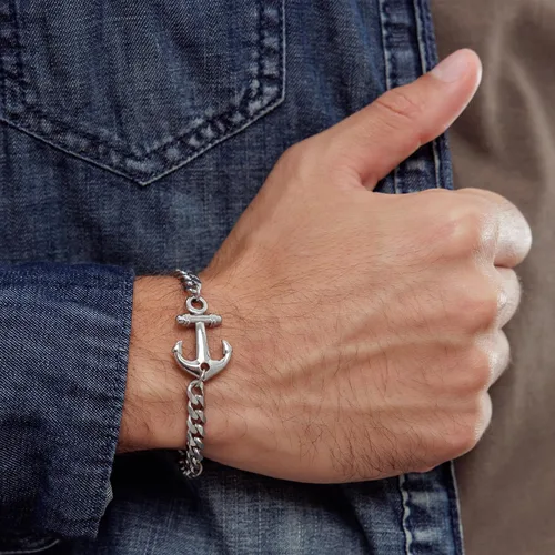 Miniatura 2 de Galis Mens Bracelet with Stainless Steel Anchor Pendant, Silver Plated Chain Non Tarnish Bracelets for Men, Stylish Birthday Gift For Men, Trendy