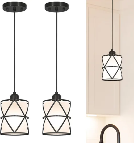 Miniatura 9 de DSMJFU - Paquete de 2 luces colgantes negras, iluminación colgante ajustable de vidrio transparente moderno para cocina, isla, dormitorio, baño
