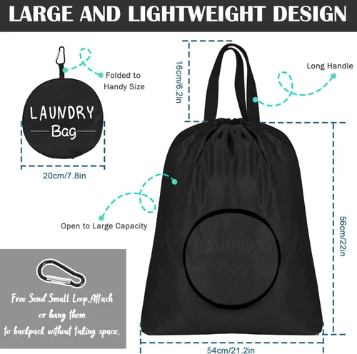 Miniatura 2 de Sylfairy Paquete de 2 bolsas de lavandería XL con correa, bolsa de lavandería para viajes resistente, bolsa de hombro para ropa sucia con cordón