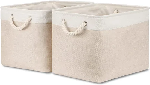 Miniatura 12 de Bidtakay Cestas de almacenamiento de tela con asas [paquete de 2] organizador de lona grande de 16 x 11.8 x 11.8 pulgadas, canastas altas plegables