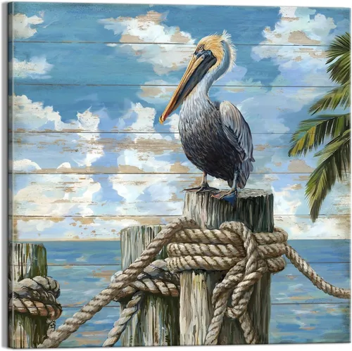 Miniatura 11 de Decoración de baño, arte de pared de playa, tema oceánico, imagen azul, impresión en lienzo, obra de arte costera moderna, enmarcada para colgar