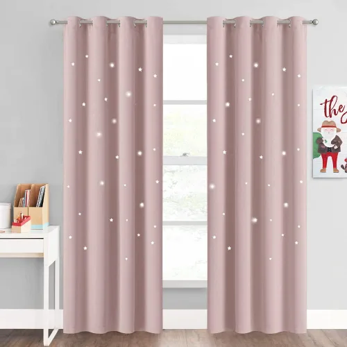 Miniatura 54 de NICETOWN Cortinas infantiles perforadas, cortinas marroquíes con estrellas azules para dormitorio de niñas, gruesas y suaves, para oscurecer la Azul