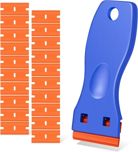 Miniatura 9 de Raspador de cuchilla plástico para retirar pegante, adhesivos, calcomanías, pintura del automóvil, ventanas y vidrio, paquete de 2 raspadores y 120