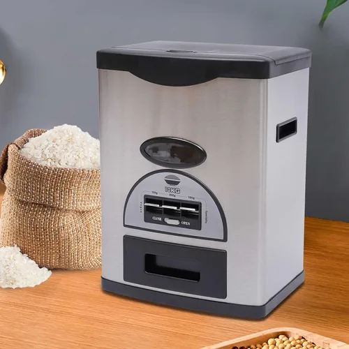 Miniatura 2 de Contenedor dispensador de arroz de acero inoxidable de 22.0 lbs/22 libras, contenedor de almacenamiento de arroz de grano grande, caja de contenedor