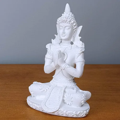 Miniatura 2 de Estatua armoniosa de meditación de yoga de Buda blanca, escultura coleccionable de piedra arenisca artesanal, decoración de escultura de Feng Shui