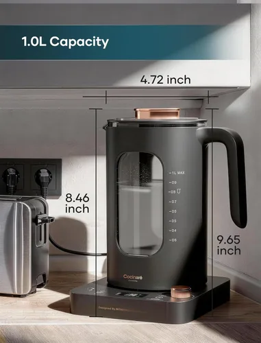 Miniatura 6 de INTASTING Hervidor de té eléctrico, hervidor eléctrico con infusor de té, control de temperatura de perilla de ±1 ℉, vidrio sin BPA, calentamiento