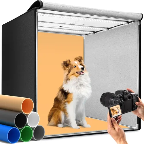 Miniatura 11 de DUCLUS Caja de Luz para Fotografía, Caja de Estudio Fotográfico Portátil de 16x16 Pulgadas con 160 Luces LED Ajustables, 6 Fondos de PVC y 2