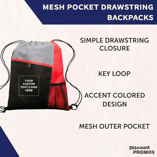 Miniatura 41 de DISCOUNT PROMOS Juego de mochilas con cordón no tejidas personalizadas de 10/50/100, paquete personalizado a granel