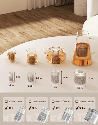 Miniatura 8 de Reinmoson Mini Coladores de Té para Té Suelto, Infusor de Té de Malla Extra Fina, Acero Inoxidable 304 y Tapa Roscada delgada Actualizada, Empapador